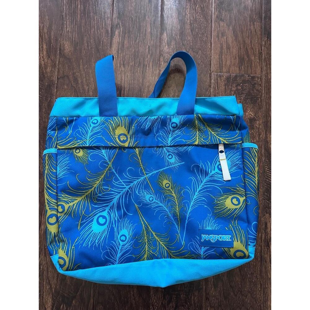 Jansport Peacock Feather Print Tote Bag Padded Laptop Sleeve Travel